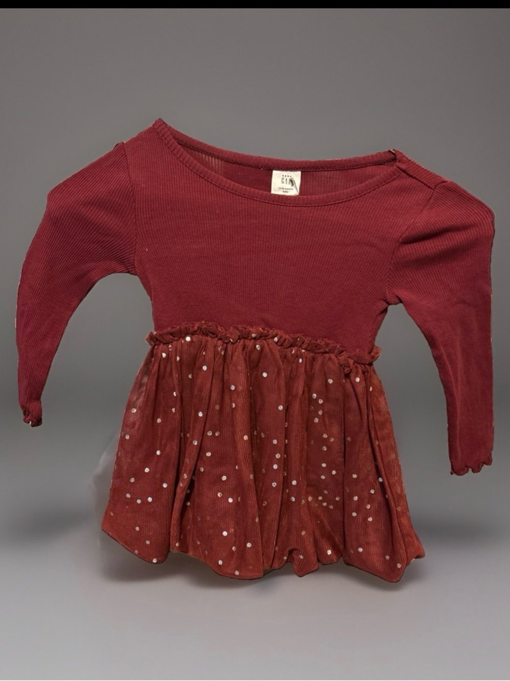 GAP Girls Long-Sleeve Maroon Sequin Skirt Dress